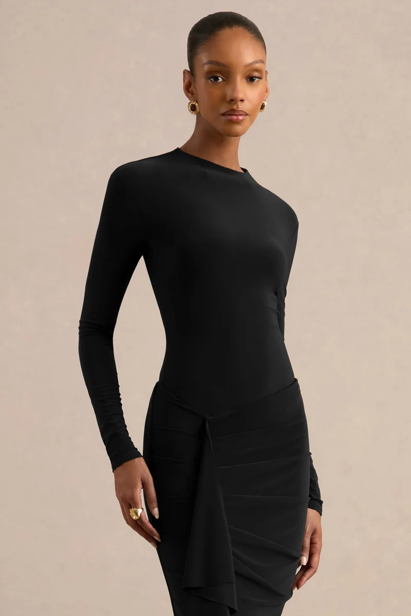 Lorvia | Body Negro De Cuello Alto Con Manga Larga