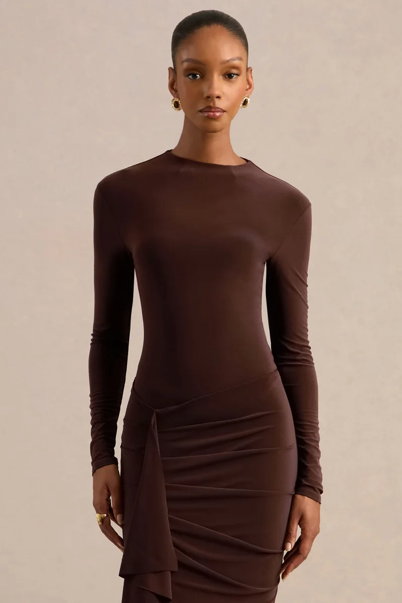 Lorvia | Body Marrón Con Cuello Alto Y Manga Larga
