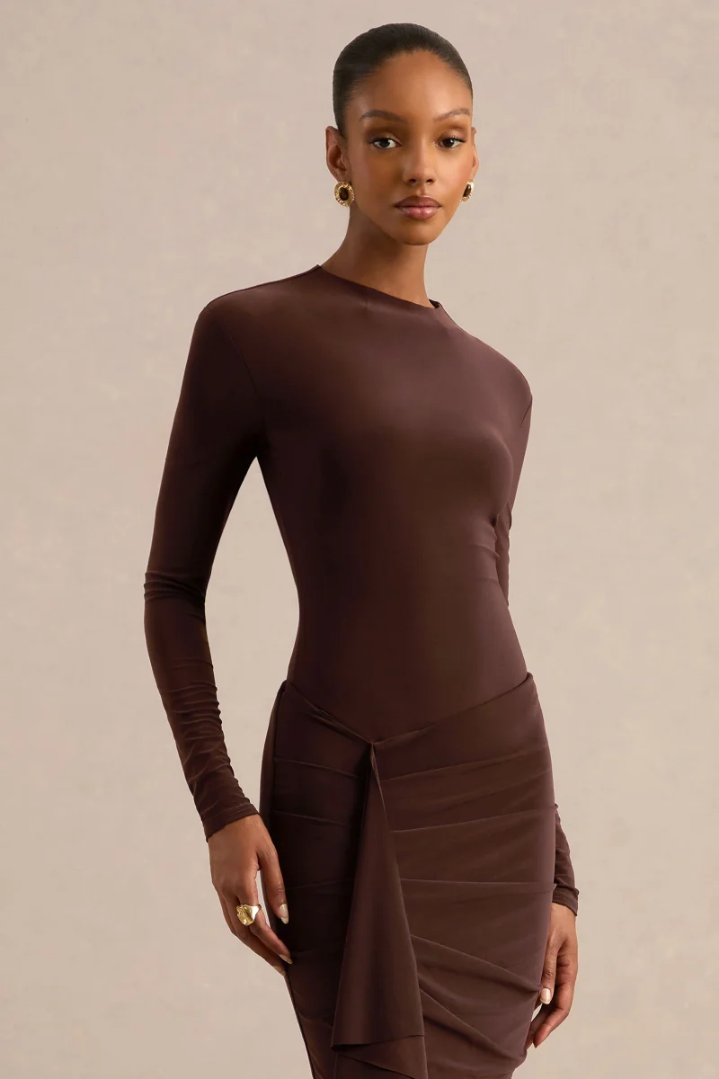 Lorvia | Body Marrón Con Cuello Alto Y Manga Larga - Imagen 5