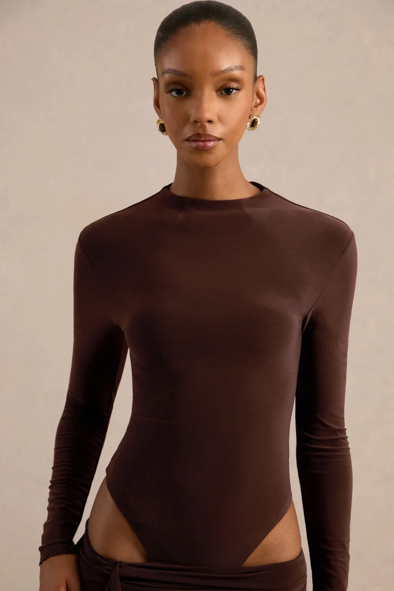 Lorvia | Body Marrón Con Cuello Alto Y Manga Larga - Imagen 6