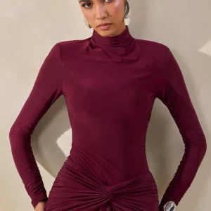 Lyanna | Body Tanga Borgoña Con Cuello Alto
