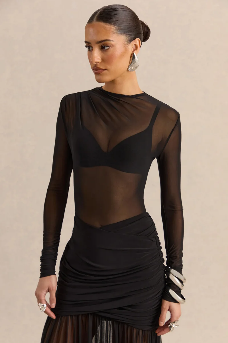 Garina | Body Negro De Malla Con Cuello Alto Y Manga Larga - Imagen 5