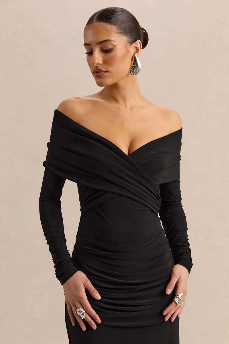 Kaelis | Body Negro Con Escote Bardot Y Mangas Largas - Imagen 6