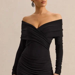 Kaelis | Body Negro Con Escote Bardot Y Mangas Largas
