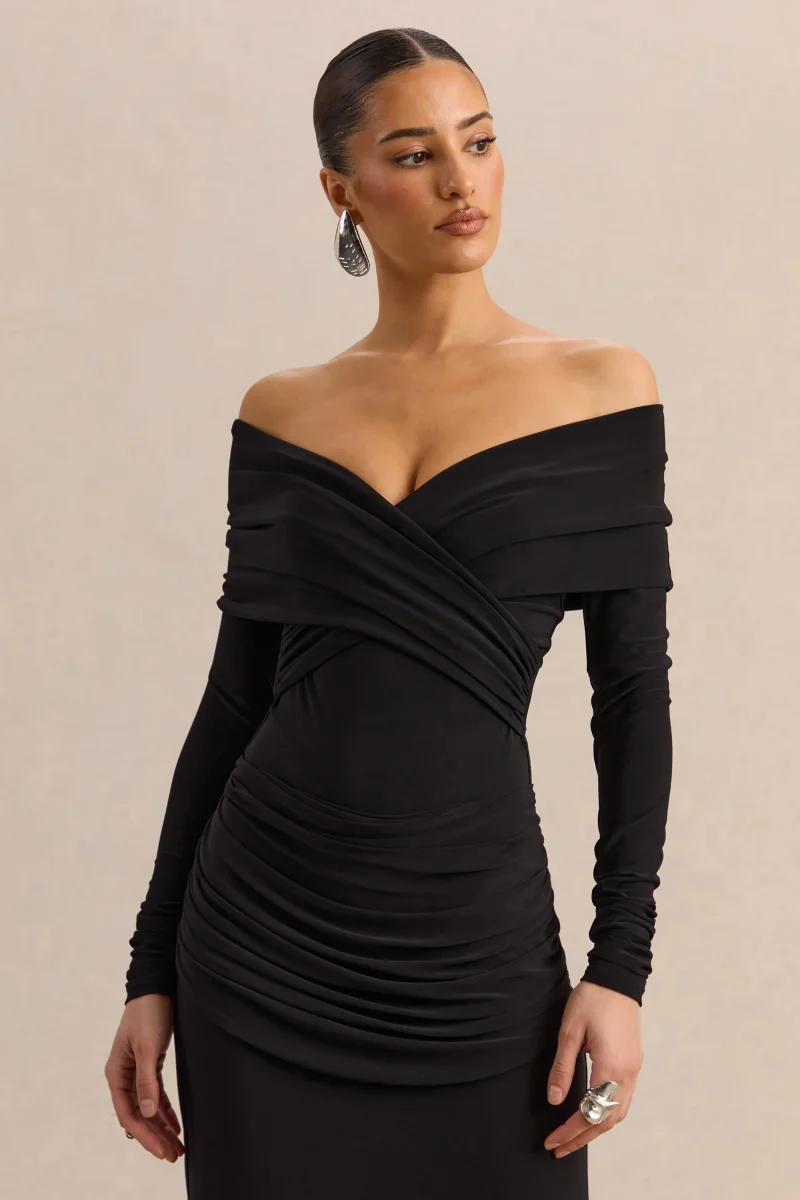 Kaelis | Body Negro Con Escote Bardot Y Mangas Largas