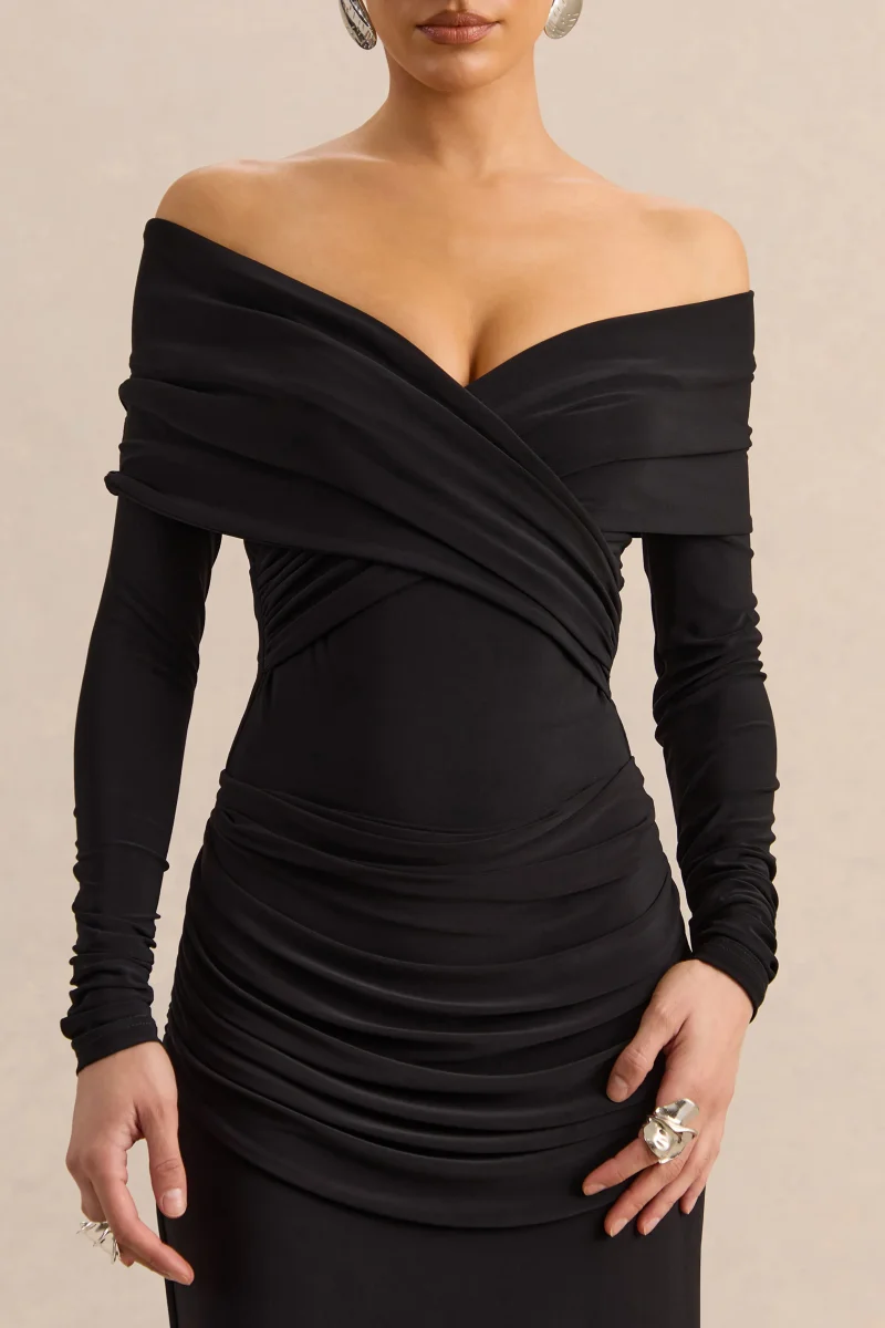 Kaelis | Body Negro Con Escote Bardot Y Mangas Largas - Imagen 7