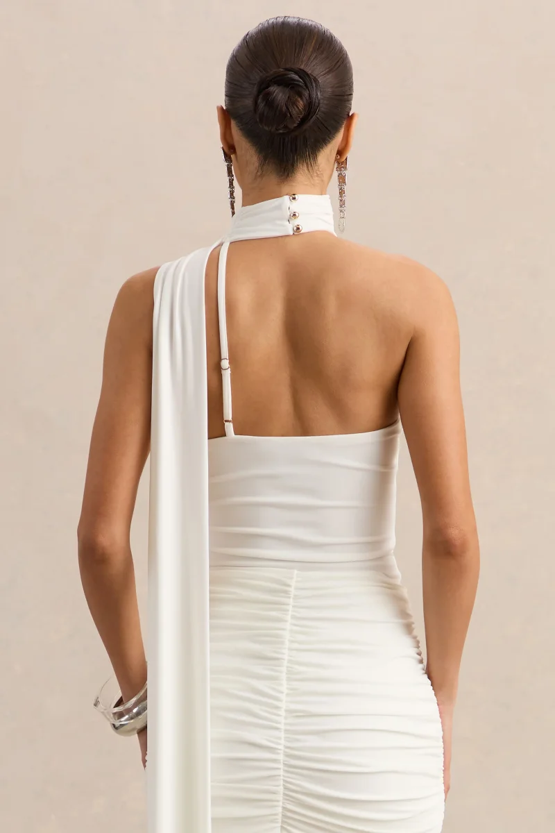 Jisella | Blanco Escote Asimétrico Body con Pañuelo - Imagen 3