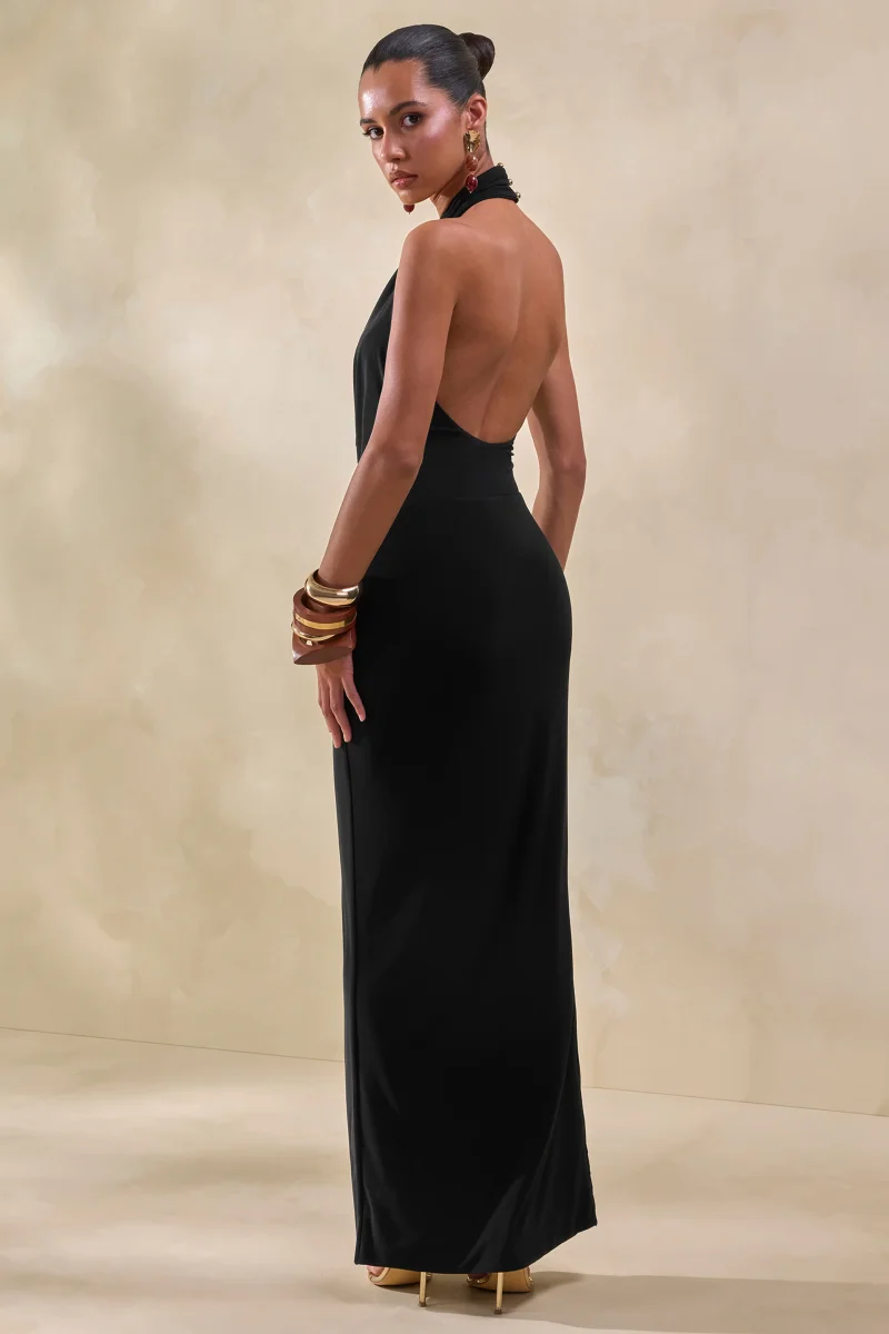 Loella | Body Negro Tied Extreme de Escote Cowl Pronunciado - Imagen 4