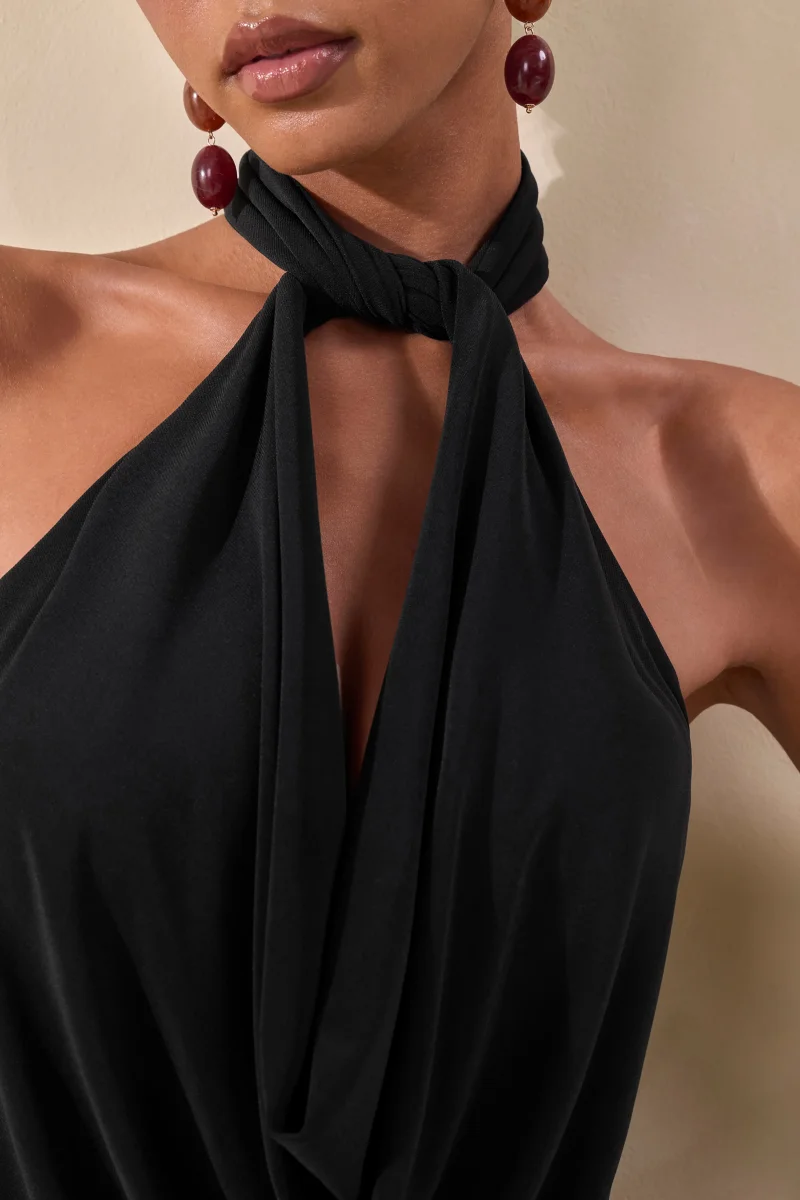 Loella | Body Negro Tied Extreme de Escote Cowl Pronunciado - Imagen 5