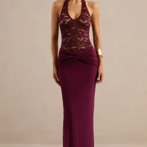 Florine | Falda Larga Burdeos Con Cintura Anudada