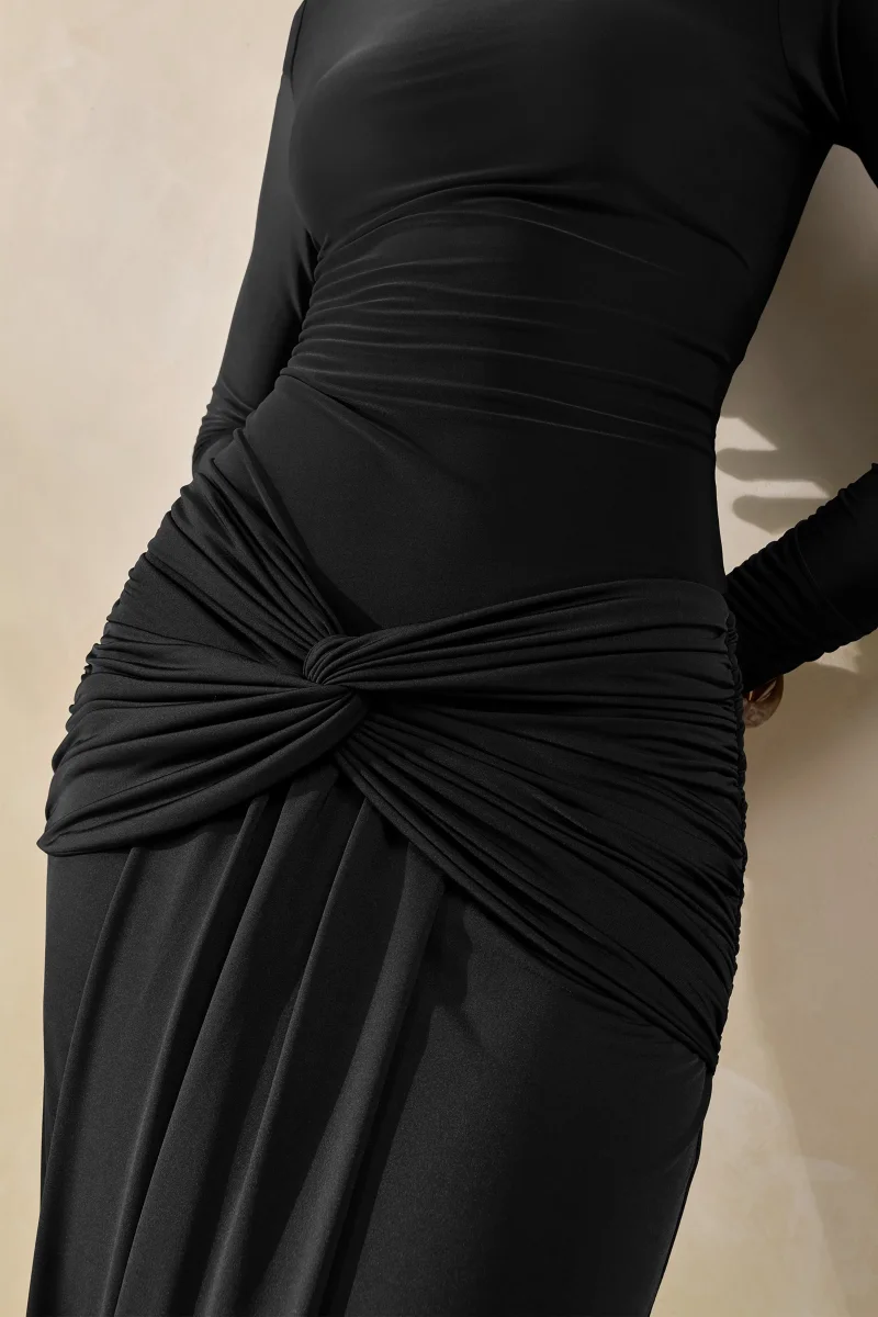 Theria | Falda Larga Negra Con Frunces Y Detalle De Nudo - Imagen 6