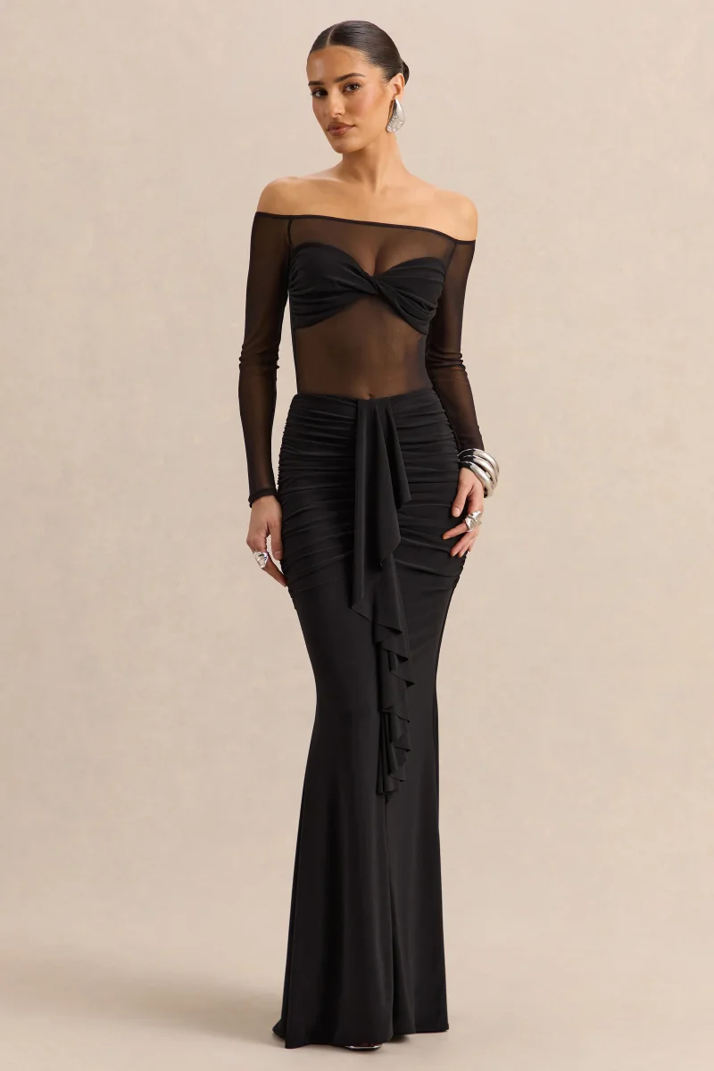 Iskra | Falda Larga Negra De Jersey Elástico Premium Con Volantes Extremos - Imagen 6