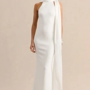 Vionette | Vestido Largo blanco de cuello alto con pañuelo