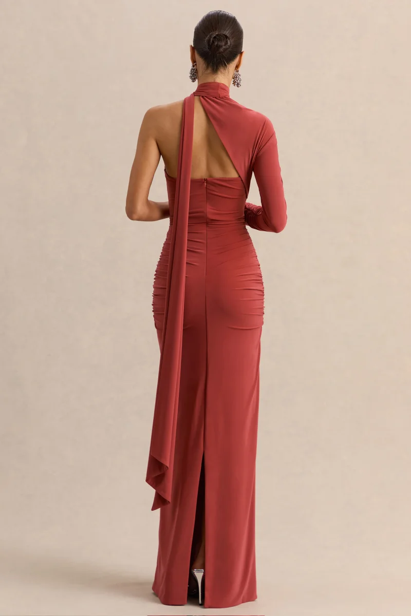 Cerisia | Vestido Largo Óxido De Cuello Asimétrico Con Capa - Imagen 3