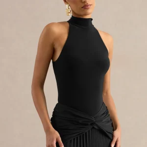 Genevia | Body Negro Tipo Tanga Con Cuello Halter