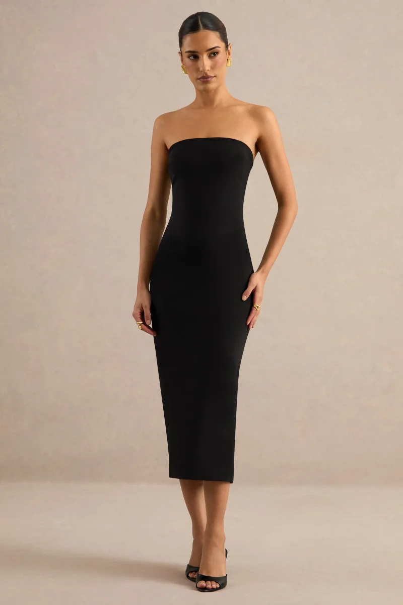 Navoria | Vestido Midi Negro De Encaje Con Cuello Alto - Imagen 4