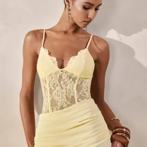 Varela | Body Color Limón De Encaje Con Escote En V