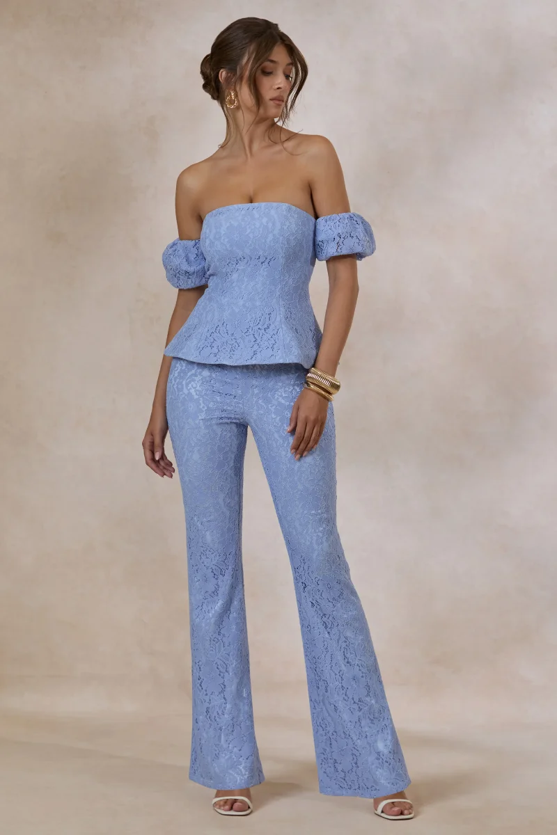 Tessara | Pantalón Recto Azul Polvo De Encaje Con Corte Sastre - Imagen 2