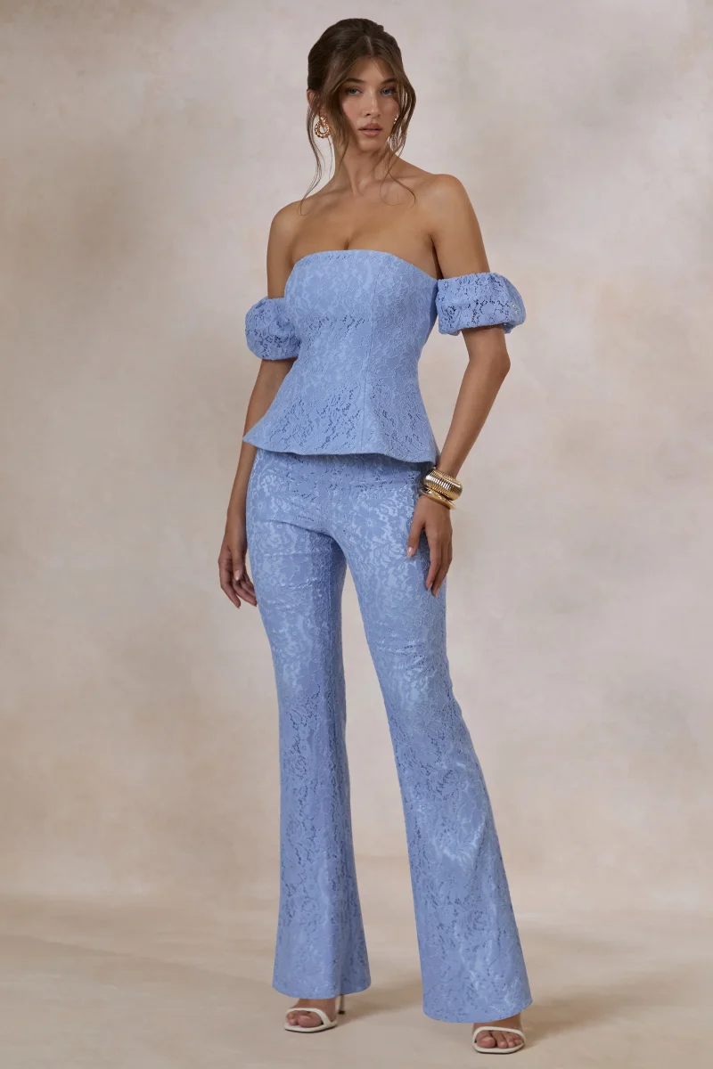 Tessara | Pantalón Recto Azul Polvo De Encaje Con Corte Sastre - Imagen 8