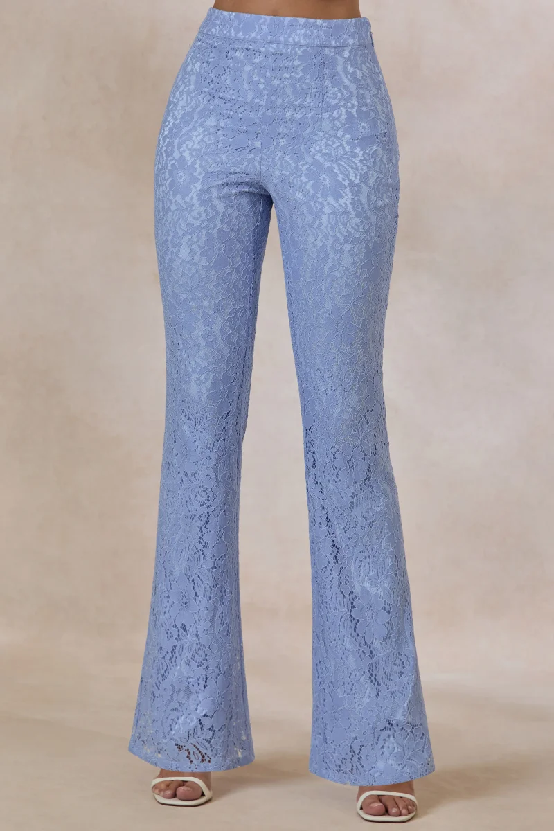 Tessara | Pantalón Recto Azul Polvo De Encaje Con Corte Sastre - Imagen 5