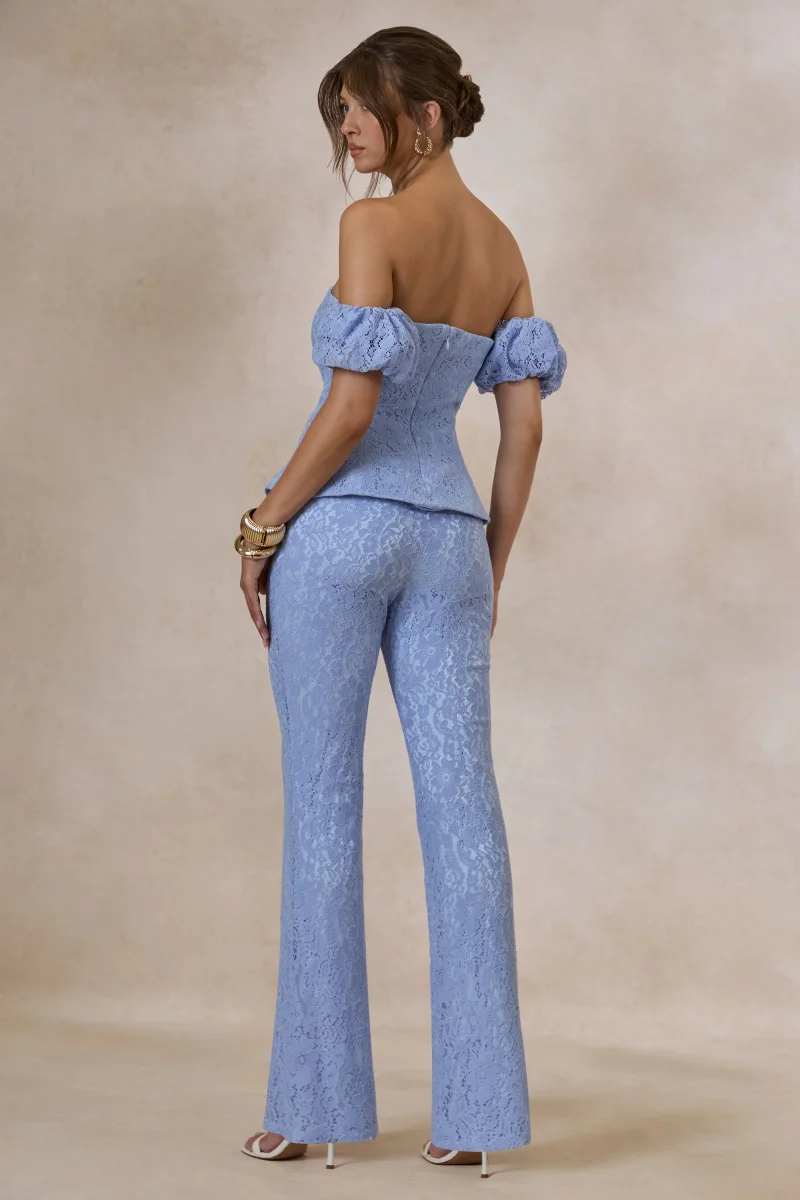 Tessara | Pantalón Recto Azul Polvo De Encaje Con Corte Sastre - Imagen 3