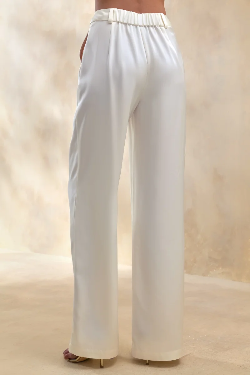 Ilena | Pantalón de Pierna Ancha Crema de Satén - Imagen 4