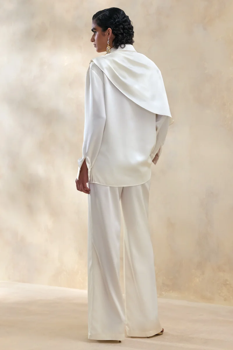 Ilena | Pantalón de Pierna Ancha Crema de Satén - Imagen 3