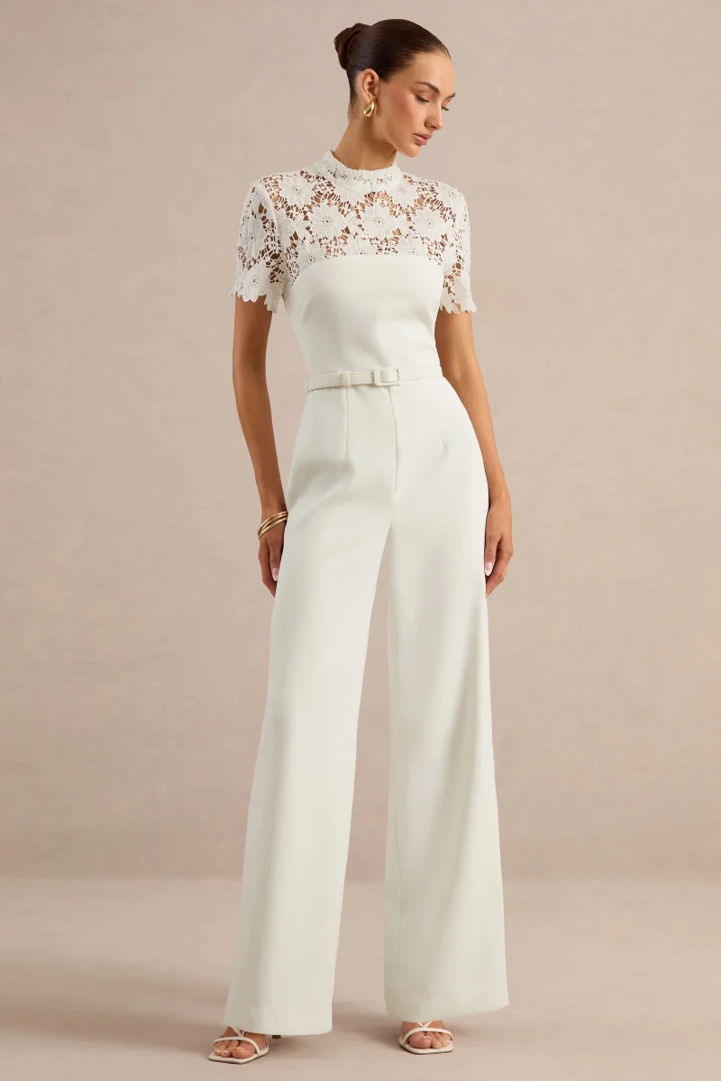 Liliana | Mono blanco de cuello alto con detalles de encaje - Imagen 6