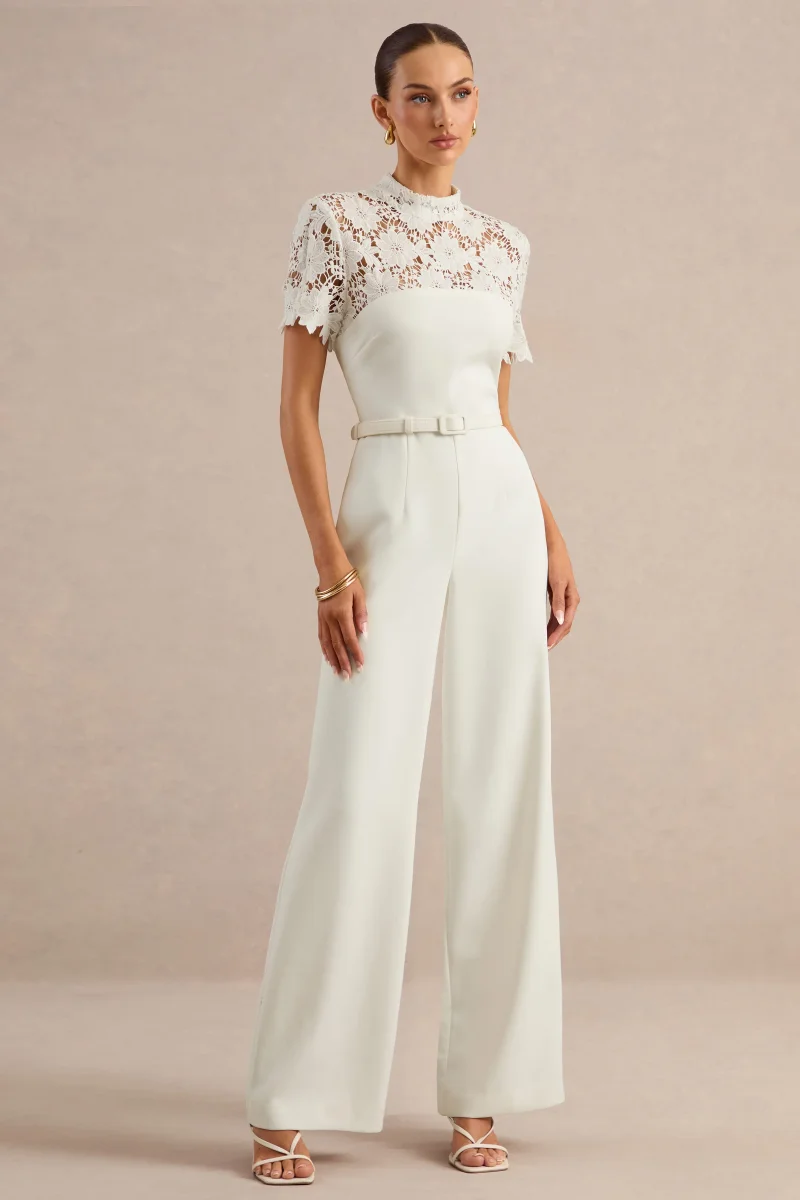 Liliana | Mono blanco de cuello alto con detalles de encaje - Imagen 2