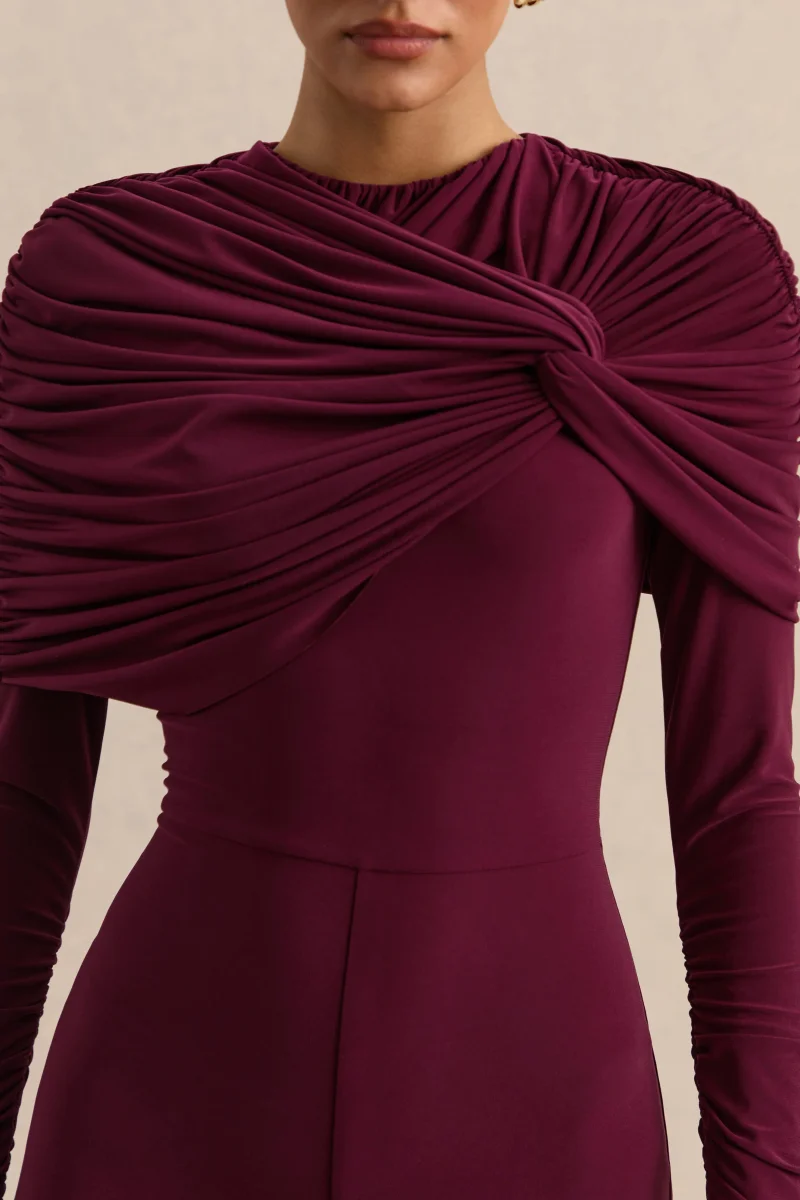 Eloura | Mono Burdeos Con Cuello Alto Y Detalle Fruncido Con Torsión - Imagen 8