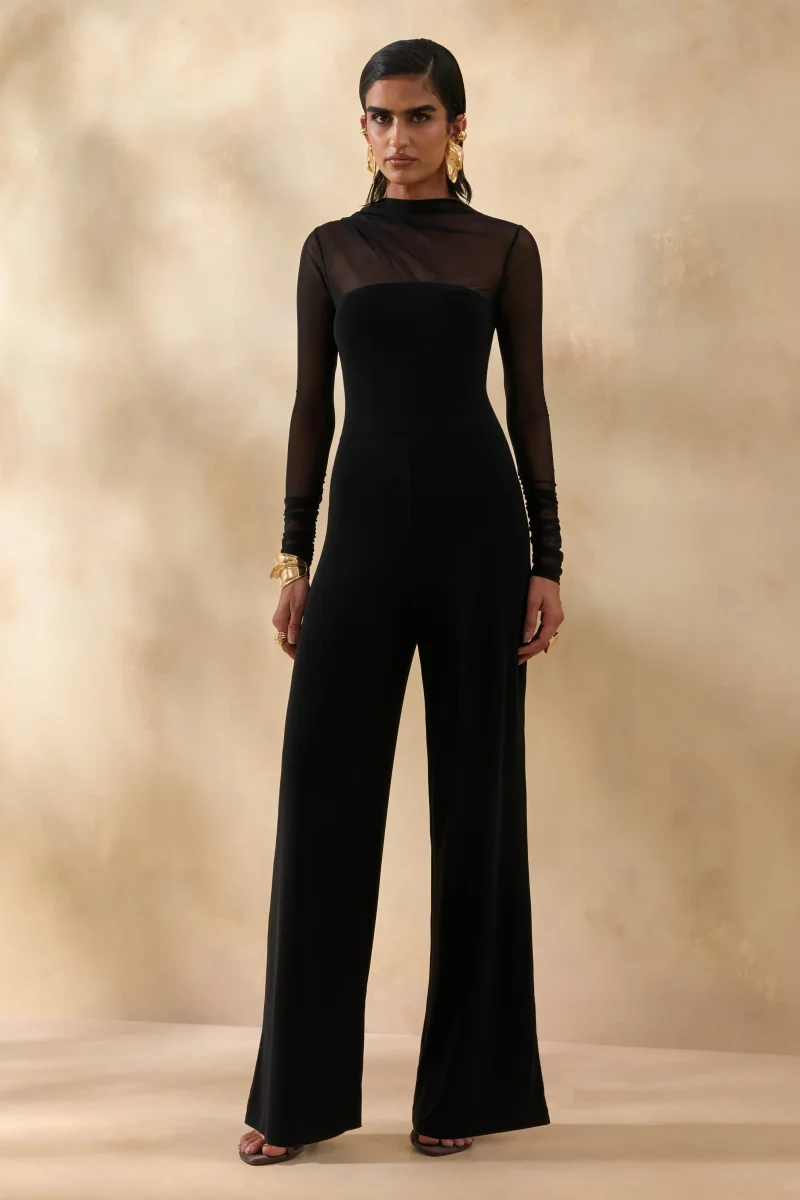 Emeria | Negro Cuello Alto Mono con Mangas Largas de Malla - Imagen 5
