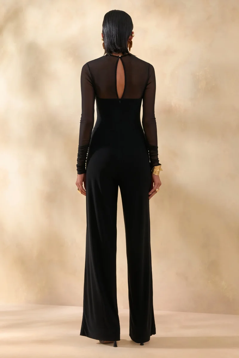 Emeria | Negro Cuello Alto Mono con Mangas Largas de Malla - Imagen 3