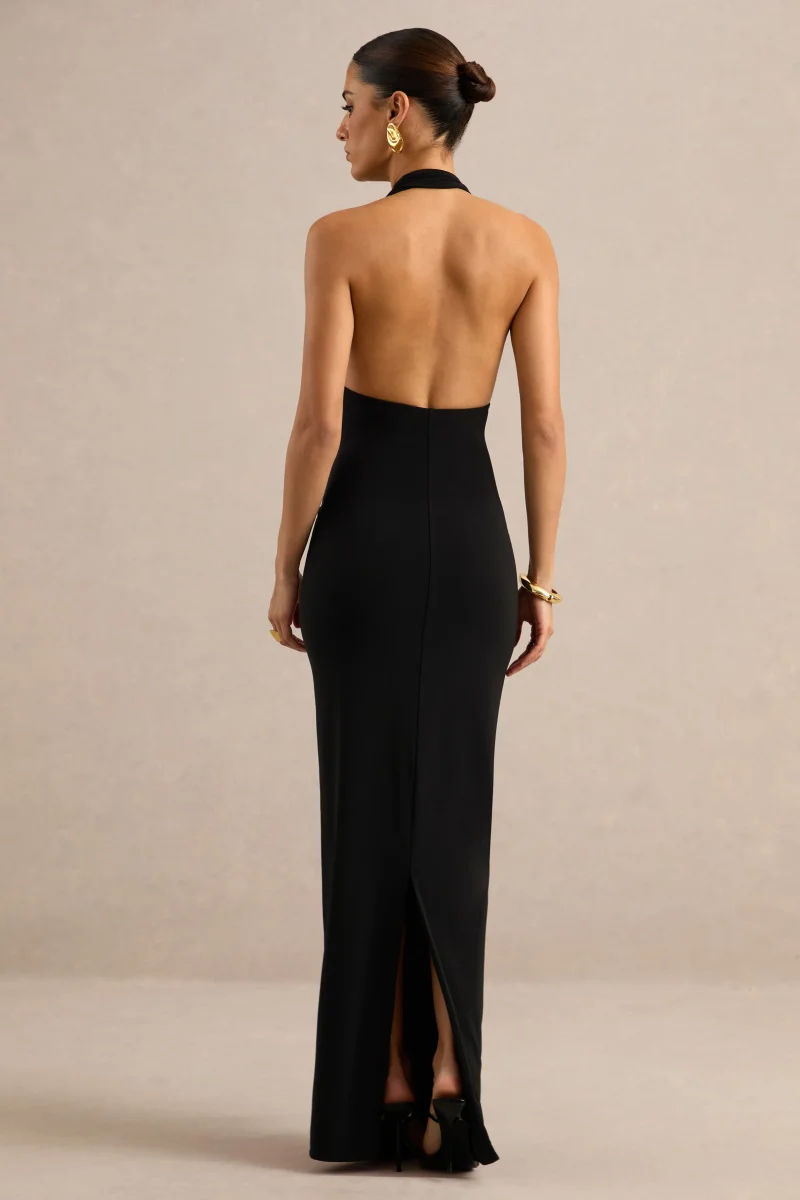 Delisse | Vestido Largo Negro Con Escote Asimétrico - Imagen 3
