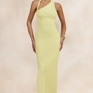 Delisse | Vestido Largo Amarillo Limón Con Escote Asimétrico