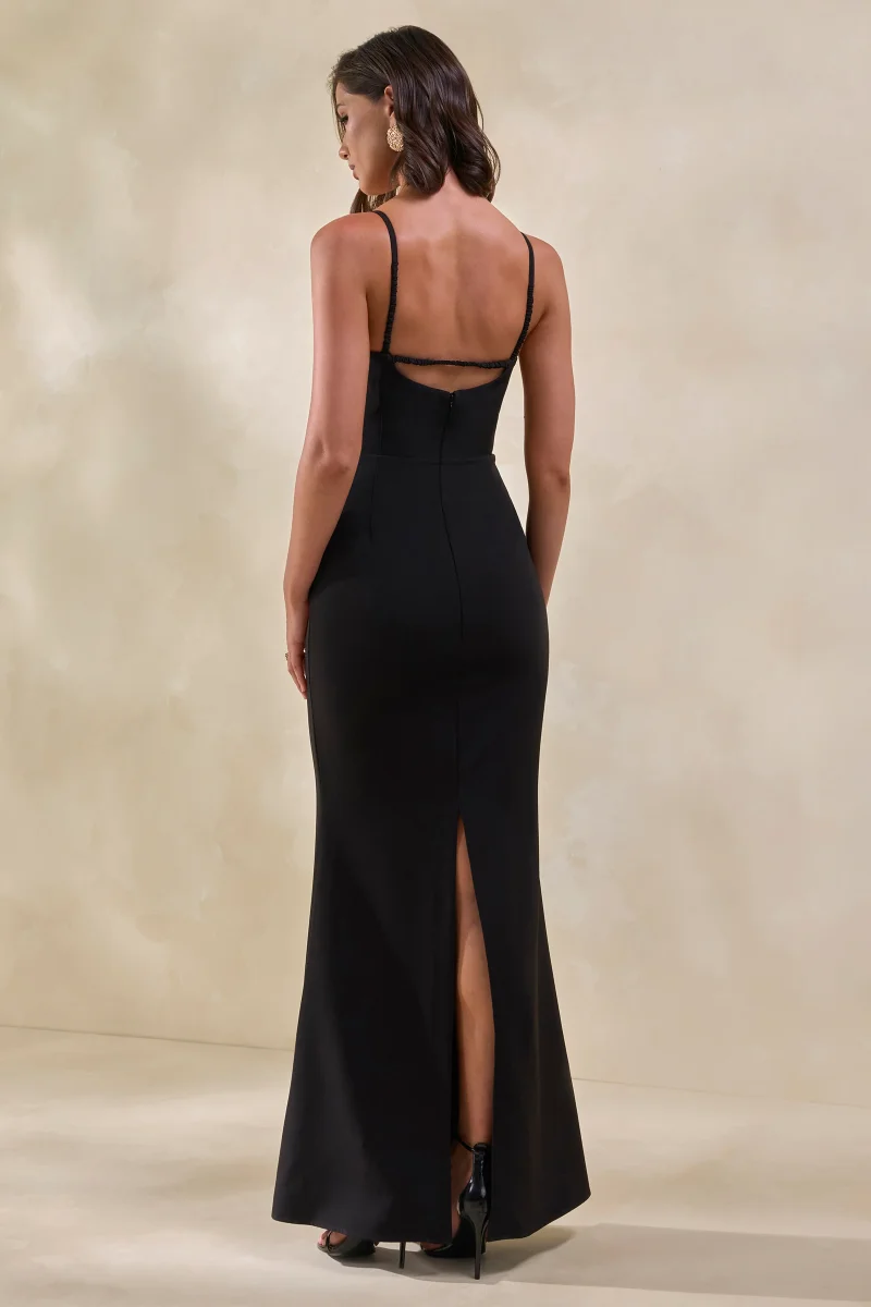 Zavira | Vestido Largo Negro de Escote Cuadrado - Imagen 3