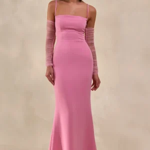 Zavira | Vestido Largo Rosa de Escote Cuadrado