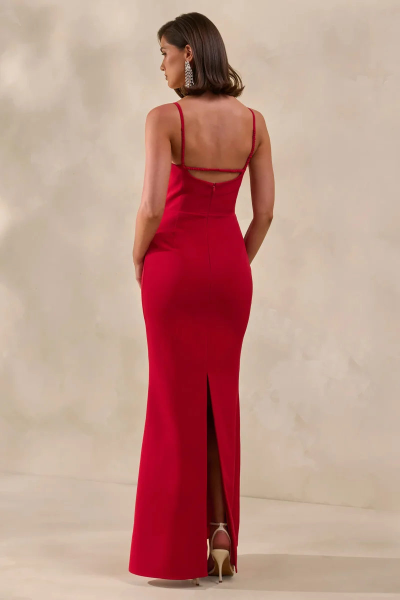 Zavira | Vestido Largo Rojo de Escote Cuadrado - Imagen 3