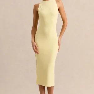 Mirana | Vestido Midi Limón De Jersey Elástico Premium Con Cuello Alto