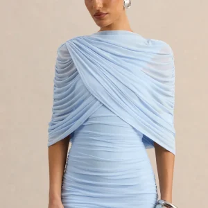 Magoria | Azul celeste de Malla de Cuello Redondo Cape