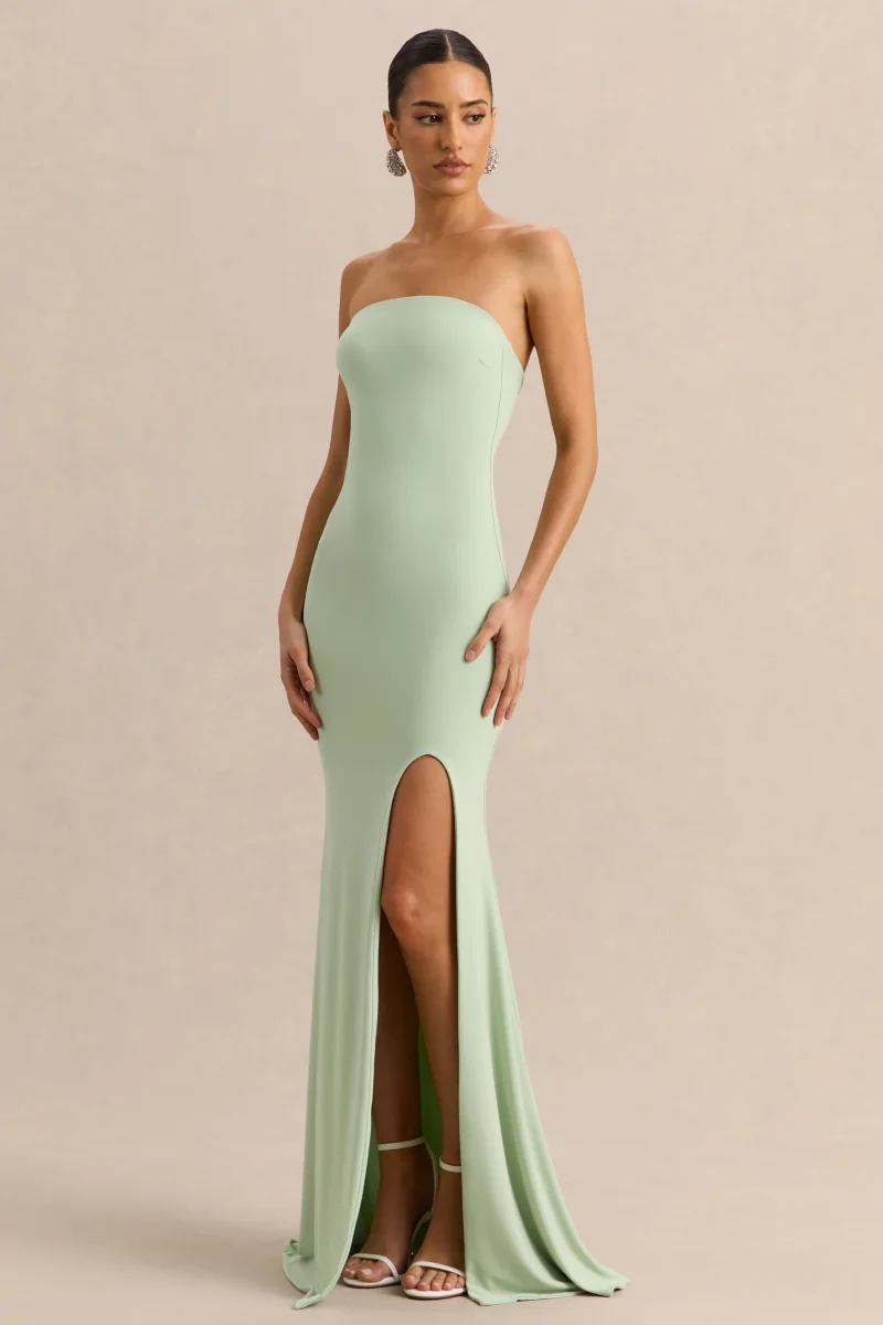 Melva | Vestido Largo Menta Bandeau - Imagen 5