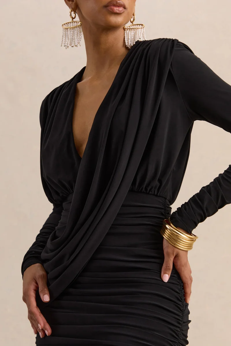 Ajana | Vestido Corto Negro De Escote Pronunciado Con Detalle Cruzado - Imagen 8