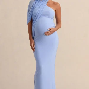 Merella | Vestido Largo Premamá Azul Claro Con Manga De Capa