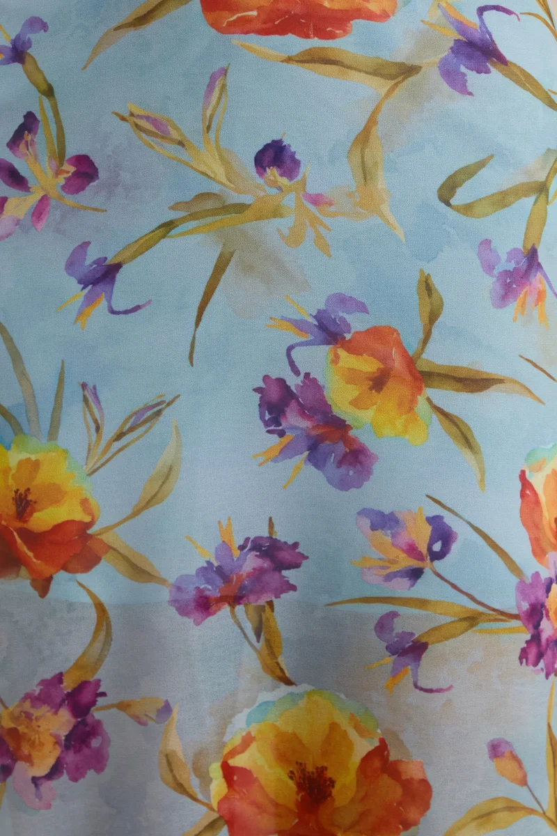 Alveta | Falda Largo Azul Floral De Chifón Transparente - Imagen 7
