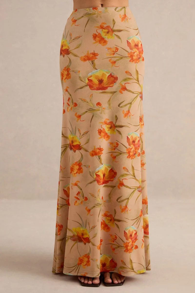 Flaviah | Falda Maxi Naranja Floral De Malla - Imagen 5