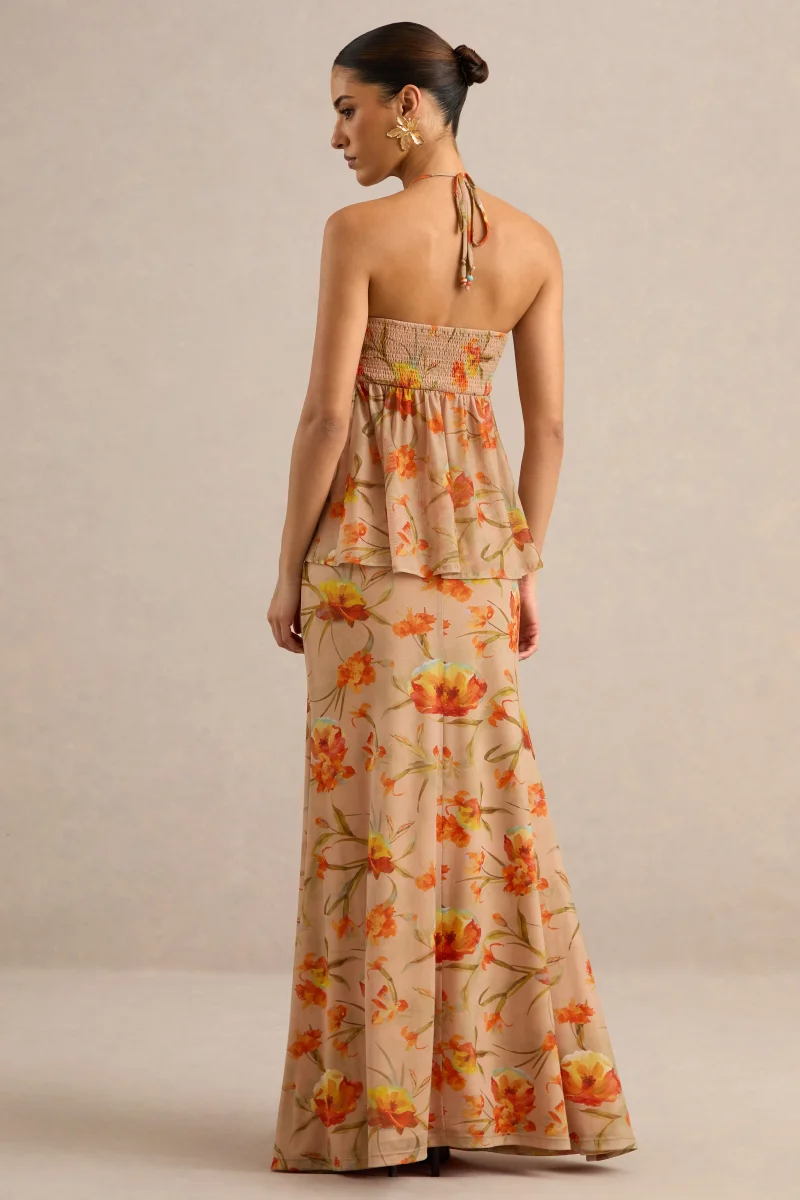 Flaviah | Falda Maxi Naranja Floral De Malla - Imagen 3