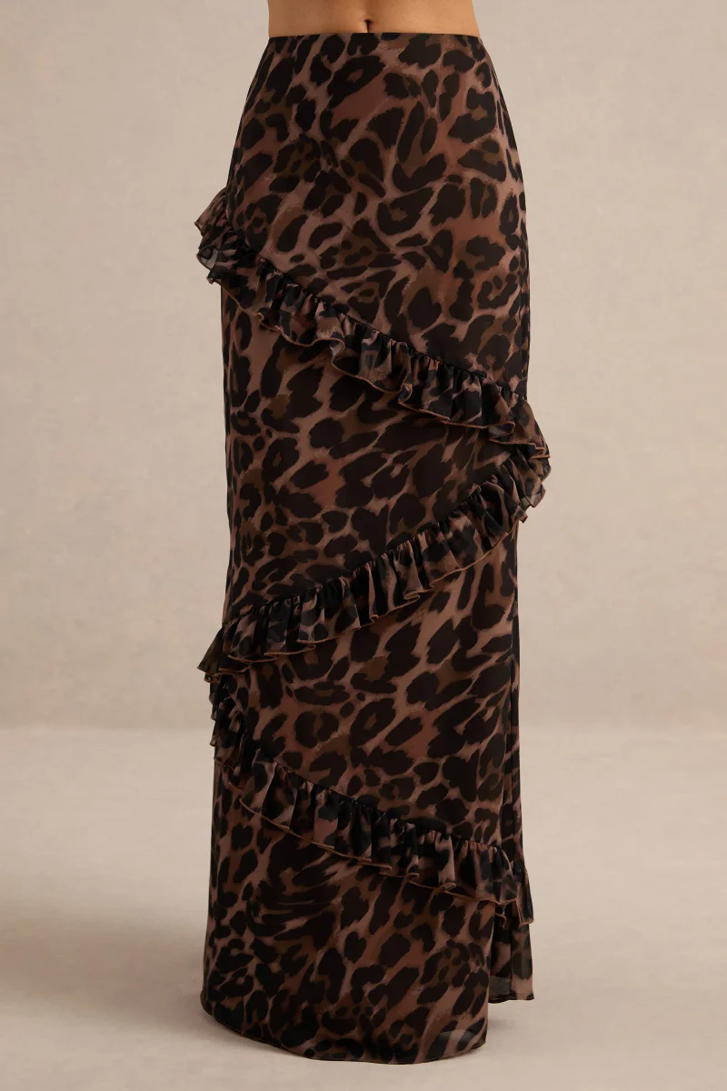 Auriel | Falda larga de malla con estampado de leopardo y detalle de volante - Imagen 5