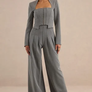Genara | Pantalones de pernera ancha en gris con raya diplomática
