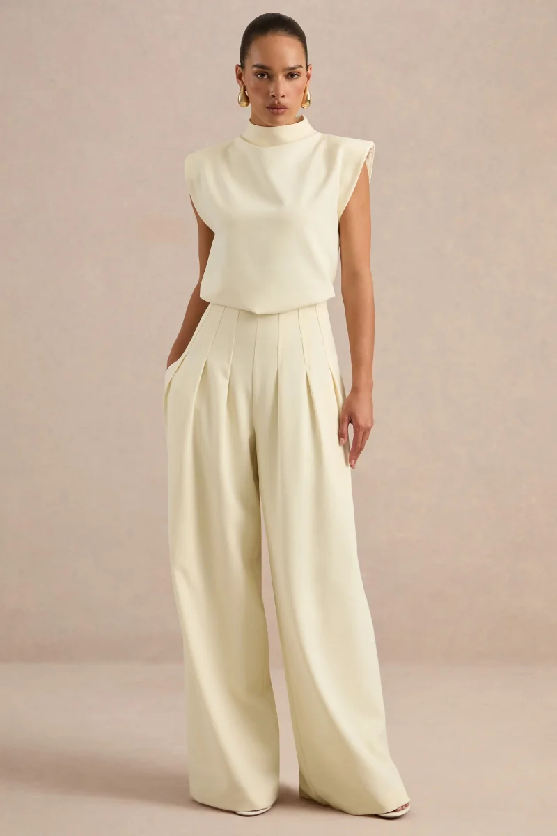 Lalia | Pantalones de pernera barril en crema - Imagen 4