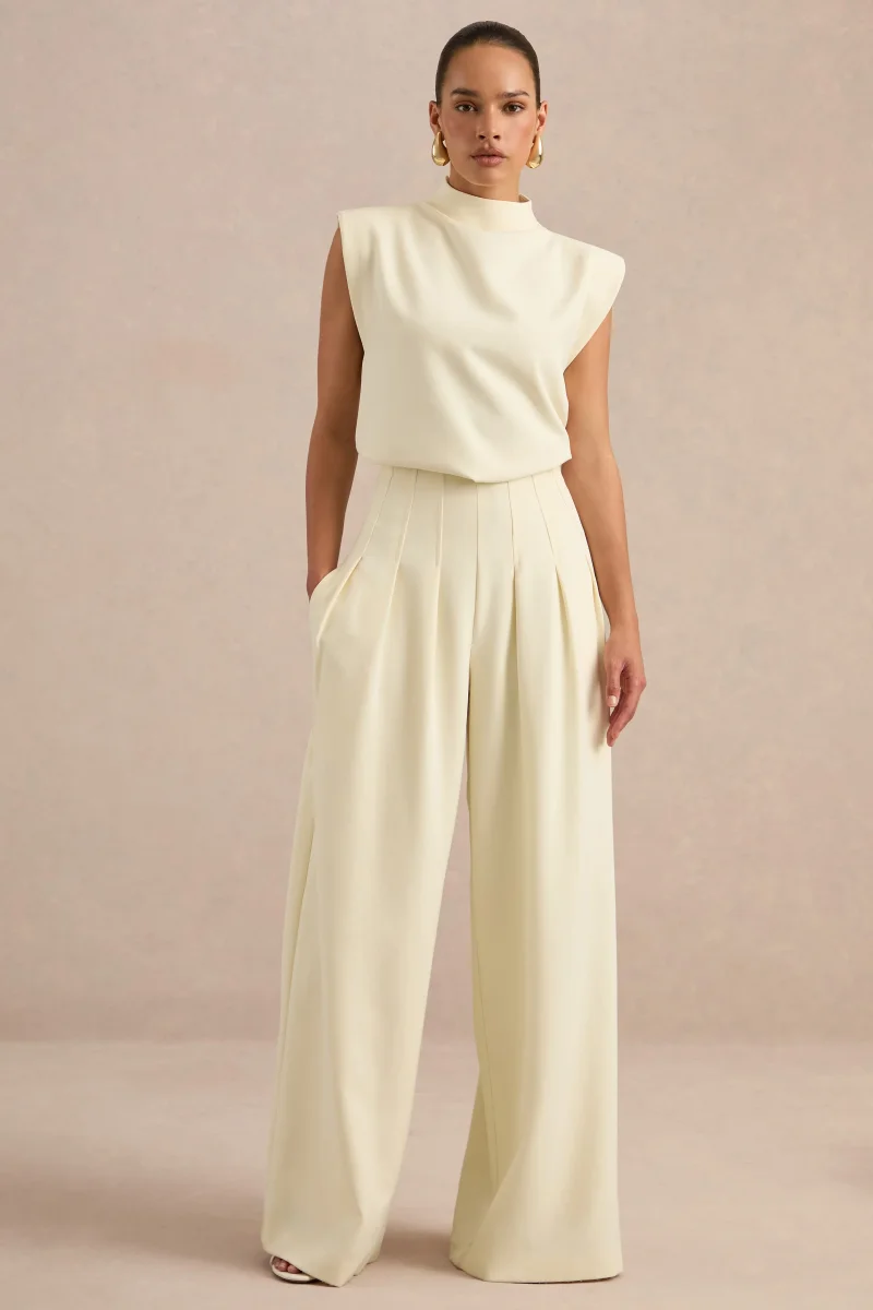 Lalia | Pantalones de pernera barril en crema - Imagen 6