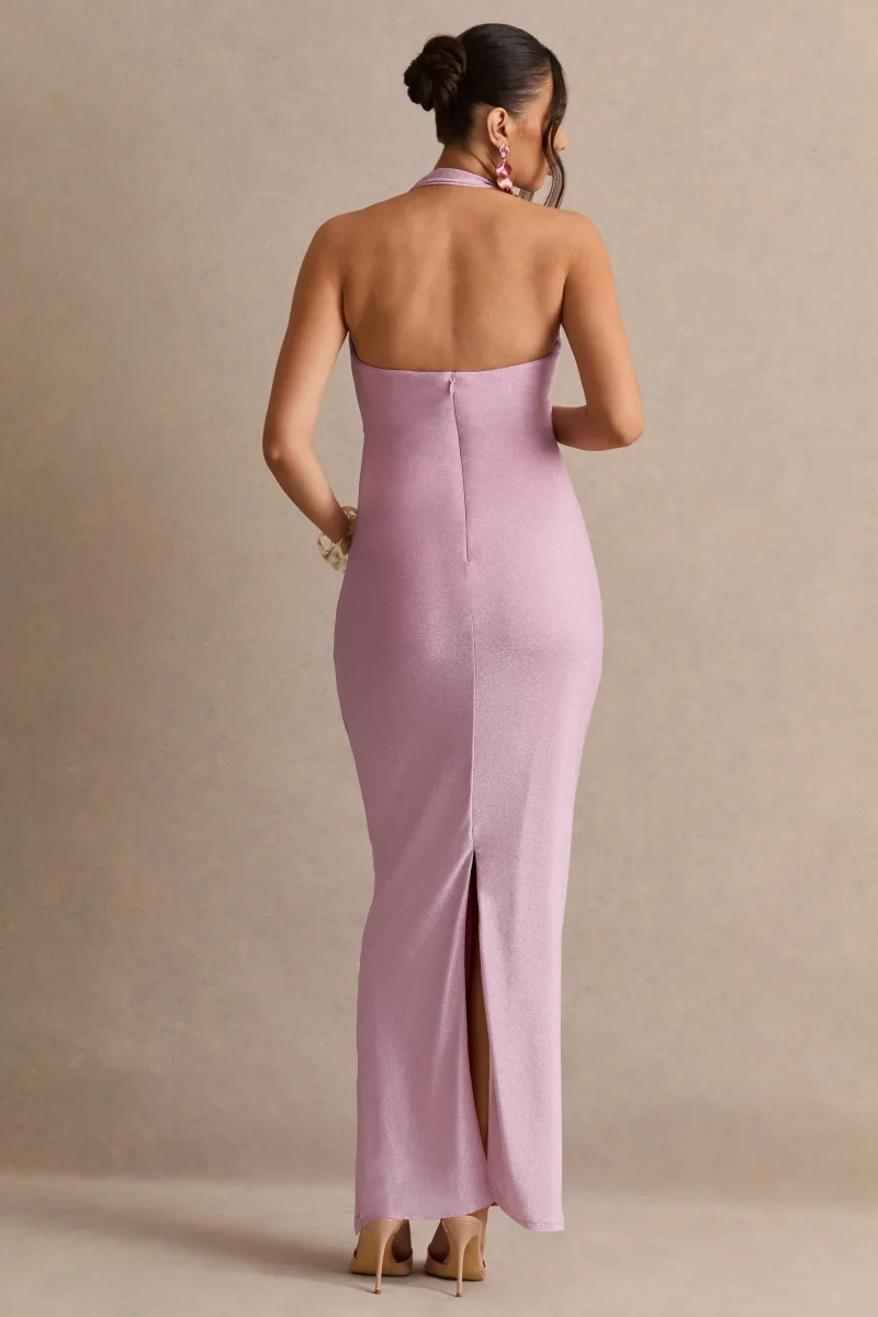 Sarielle | Vestido Largo Premamá Rosa Claro Con Escote Asimétrico Y Espalda Abierta - Imagen 3